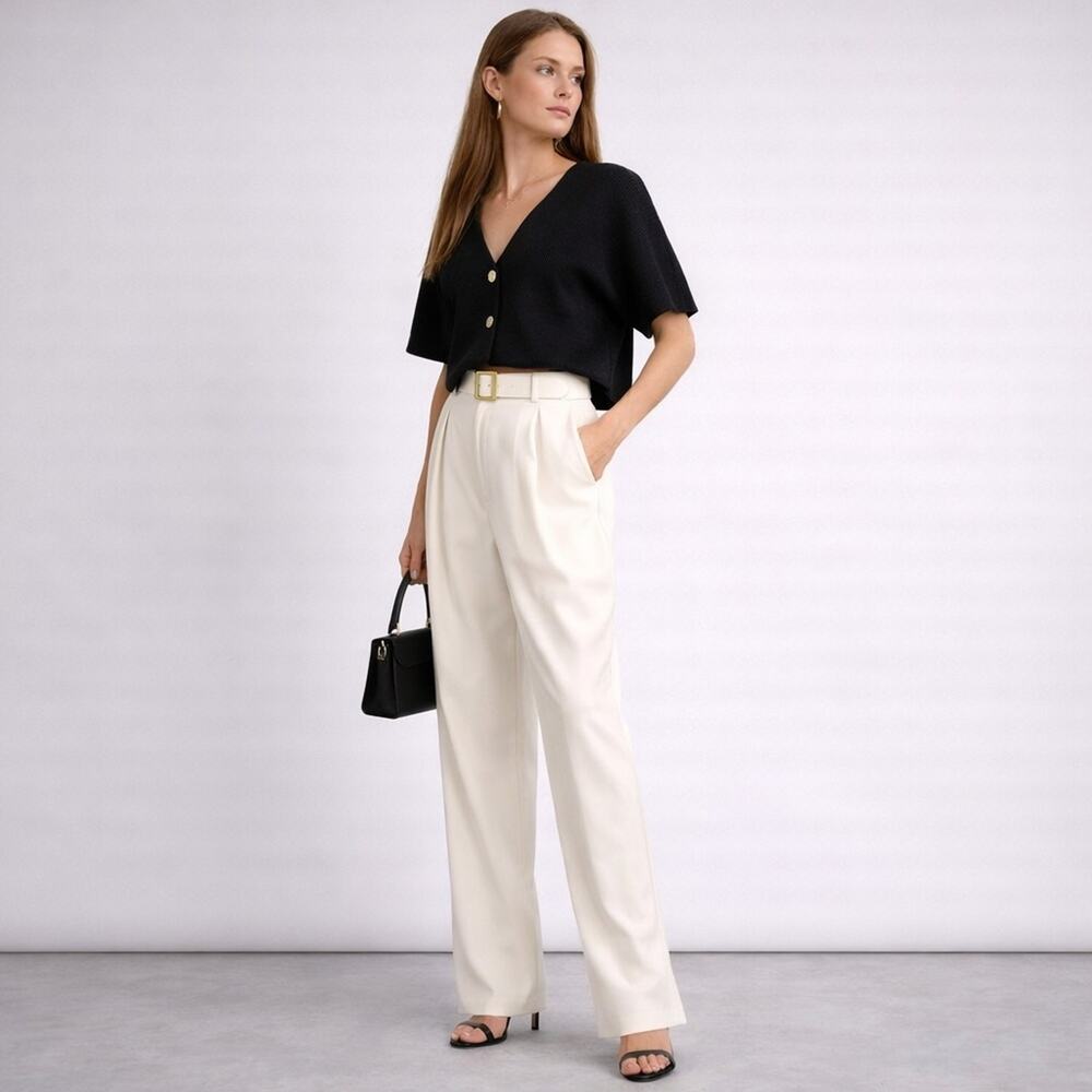 Zara Black Knit Top Oversized Structured 2 Gold Button V Neck NWT Size Small - Picture 2 of 9